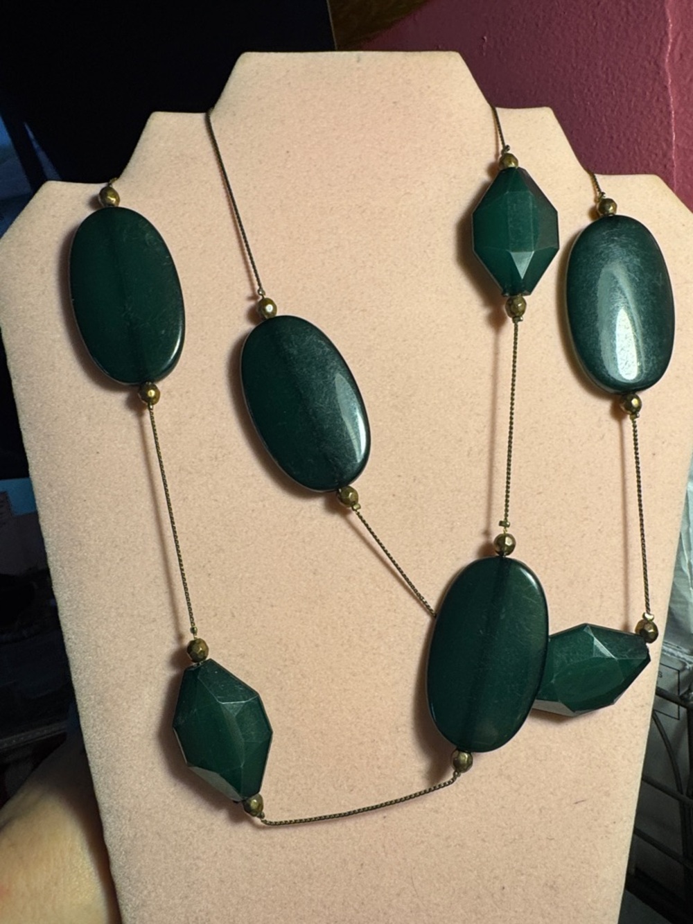 Dark Green Multi-Bead Long Necklace 21”